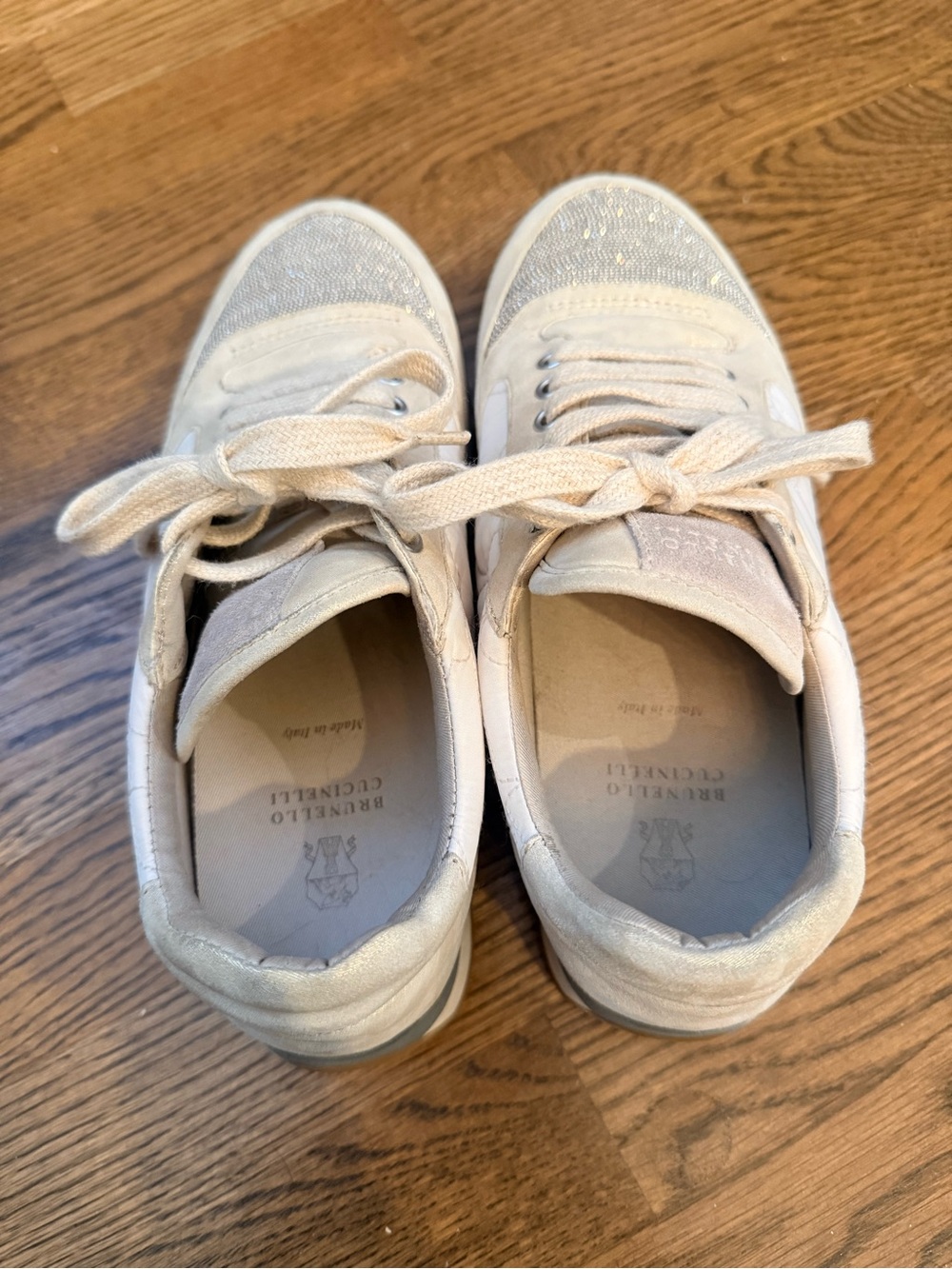 Brunello Cucinelli Light Beige Suede & Embellished Sneakers - Picture 6 of 8